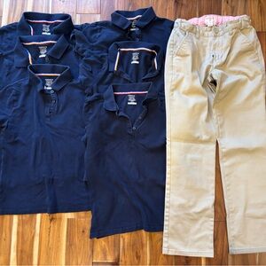 French Toast / Cat & Jack Girls Uniform Bundle 6 Polos, 1 pair pant Chinos